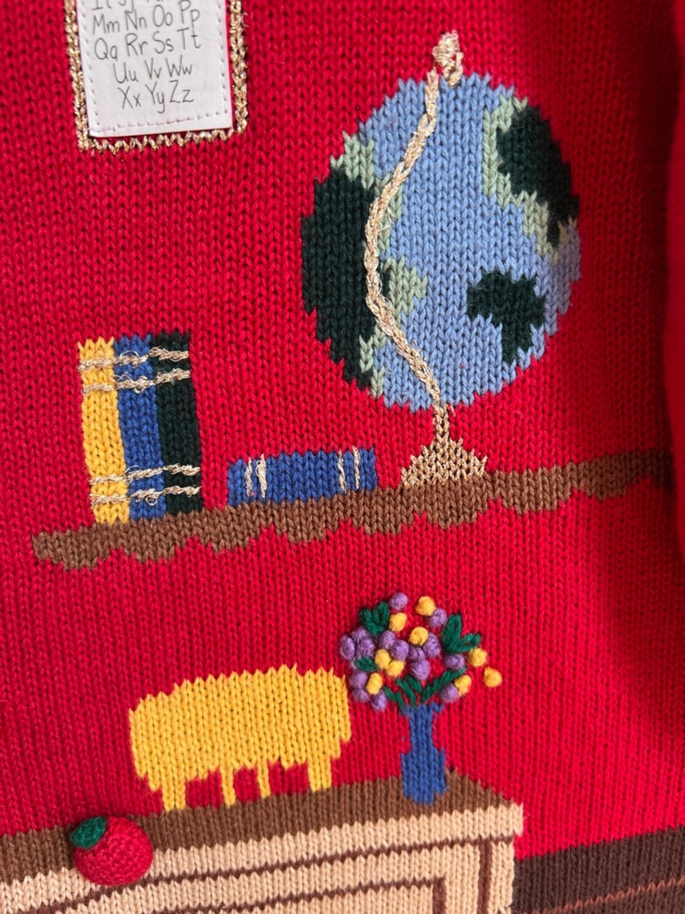 Vintage Susan Bristol Hand Embroidered Novelty Teacher Red Cardigan XL - Picture 9 of 11